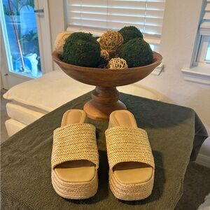 Beige Woven Platform Sandals